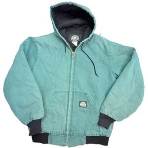 Vintage Polar King by Key Hooded Duck Canvas Work Jacket Green 42 Tall USA